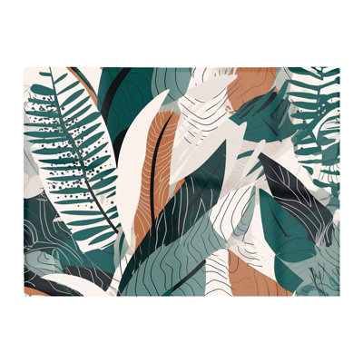 B&Q -  Autumn Tropical Leaves Green Brown Glass Chopping Board
