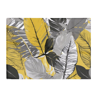 B&Q -  Grey Yellow Floral Leaves Glass Chopping Board