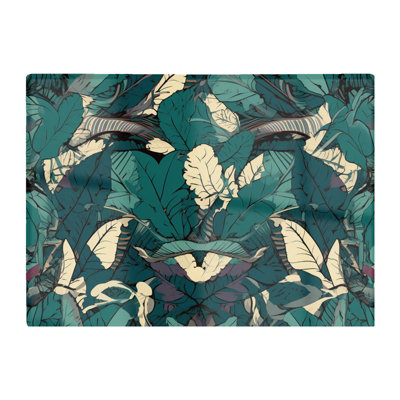 B&Q -  Green Beige Tropical Leaves Glass Chopping Board