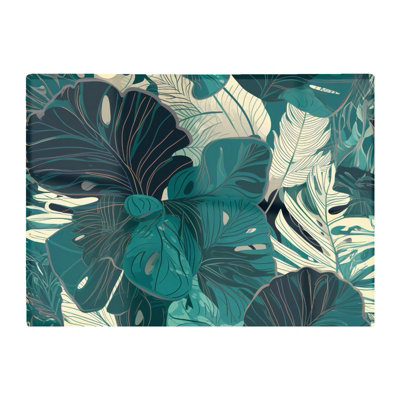 B&Q -  Tropical Green Leaves Glass Chopping Board