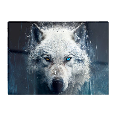 B&Q -  White Wolf Face Splashart Glass Chopping Board