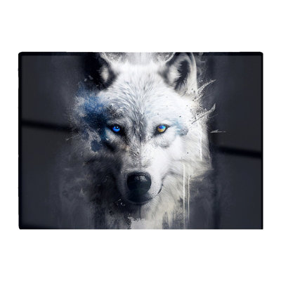 Warren Reed Designer White Wolf Face Splashart Dark Backgrouns Glass Chopping Board from B&Q