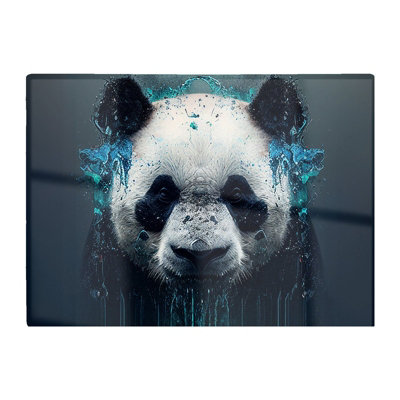 B&Q -  Panda Face Splashart Dark Background Glass Chopping Board