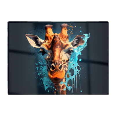 Warren Reed Designer Blue Giraffe Face Splashart Glass Chopping Board from B&Q
