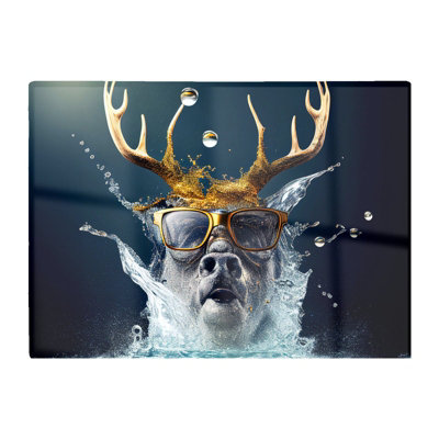 B&Q -  Stag With Glasses Splashart Glass Chopping Board