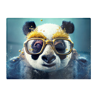 B&Q -  Panda With Golden Glasses Splashart Glass Chopping Board