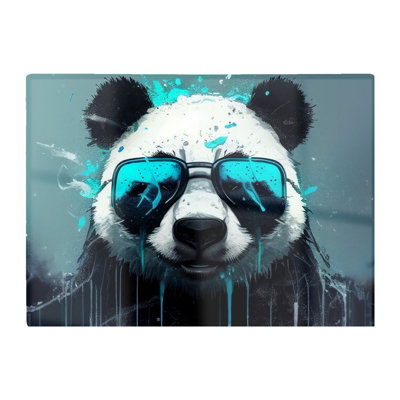 B&Q -  Panda With Blue Glasses Splashart Glass Chopping Board