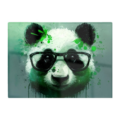 B&Q -  Panda With Glasses Green Splashart Glass Chopping Board
