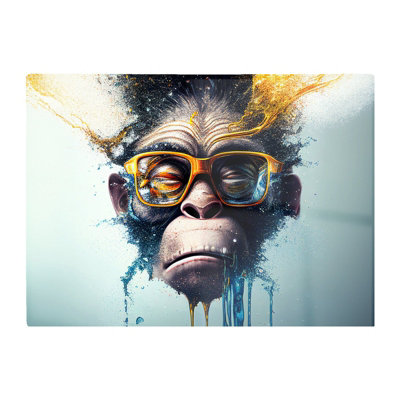 B&Q -  Monkey With Glasses Splashart Glass Chopping Board