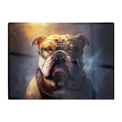 Warren Reed Designer Bulldog With Glasses Splashart Golden Glass Chopping Board from B&Q