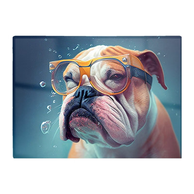 B&Q -  Bulldog With Glasses Splashart Glass Chopping Board