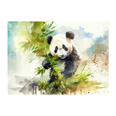 B&Q -  Panda Eating Bamboo Watercolour Glass Chopping Board