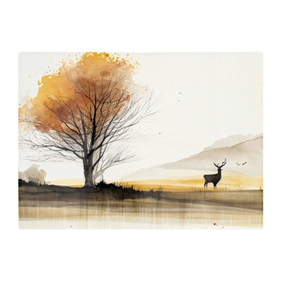 B&Q -  Autumn Landscape Stag Watercolour Glass Chopping Board