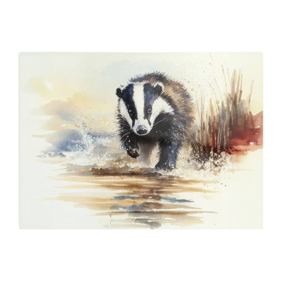 B&Q -  Wading Badger Watercolour Glass Chopping Board