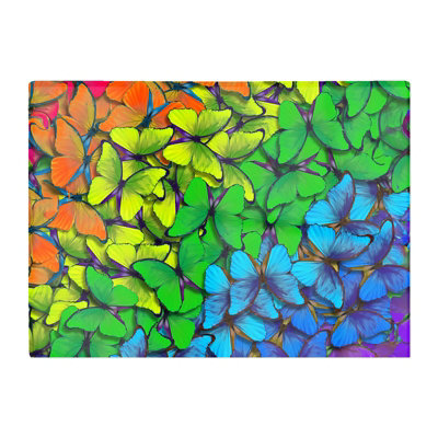 B&Q -  Multicoloured Butterflies Glass Chopping Board