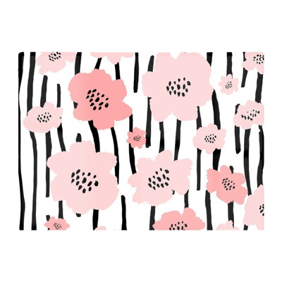 B&Q -  Pastel Pink Flowers Glass Chopping Board