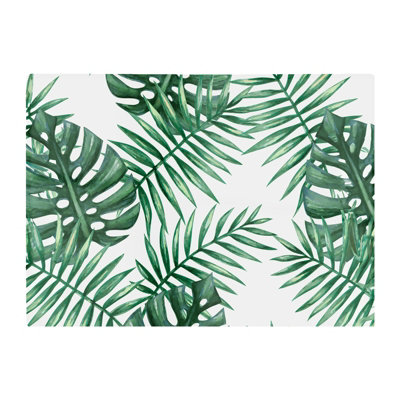 B&Q -  Watercolour Tropical Leaves Glass Chopping Board