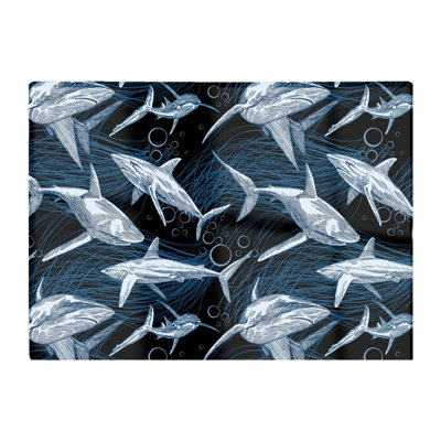 B&Q -  Hand Drawn Shark Pattern Glass Chopping Board