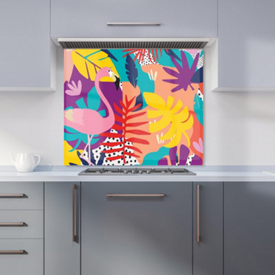 B&Q -  Tropical Flamingoes Premium Glass Kitchen Splashback W600mm X H750mm