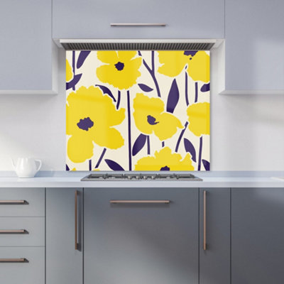 B&Q -  Vintage Tropical Flowers Premium Glass Kitchen Splashback W900mm X H650mm
