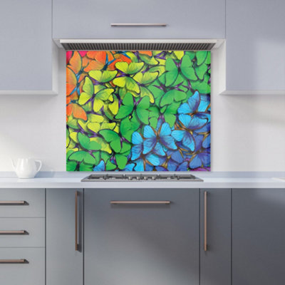 B&Q -  Multicoloured Butterflies Premium Glass Kitchen Splashback W600mm X H750mm