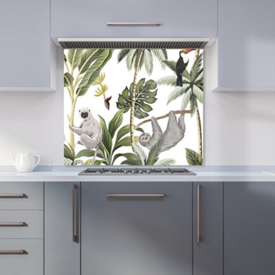 B&Q -  Tropical Sloths Premium Glass Kitchen Splashback W600mm X H600mm