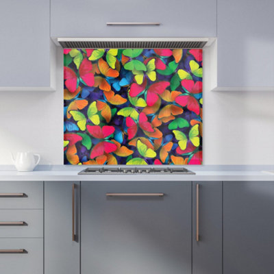 B&Q -  Rainbow Butterflies Premium Glass Kitchen Splashback W700mm X H750mm