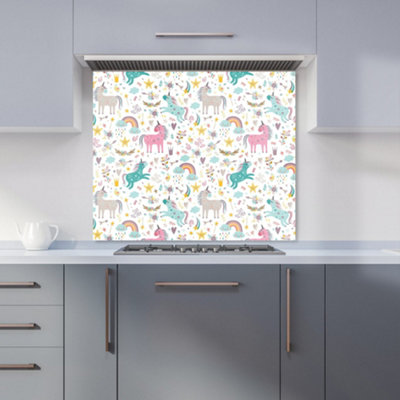 B&Q -  Unicorn And Rainbows Premium Glass Kitchen Splashback W700mm X H750mm