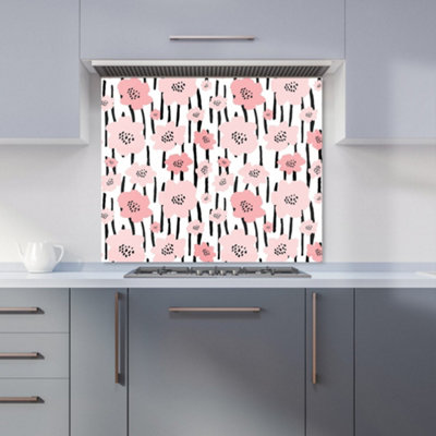 B&Q -  Pastel Pink Flowers Premium Glass Kitchen Splashback W600mm X H750mm