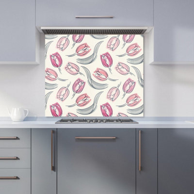 B&Q -  Tulips Premium Glass Kitchen Splashback W900mm X H650mm