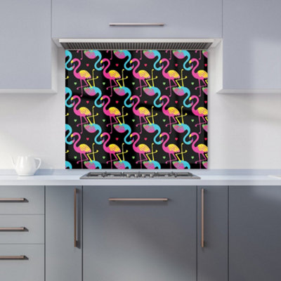 B&Q -  Vivid Flamingo Pattern Premium Glass Kitchen Splashback W700mm X H650mm