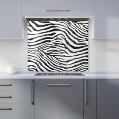 Warren Reed Designer Zebra Texture Pattern Premium Glass Kitchen Splashback W900mm X H650mm from B&Q