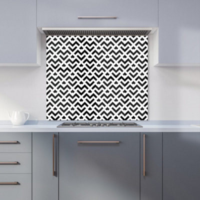 Warren Reed Designer Black And White Abstract Pattern Premium Glass Kitchen Splashback W700mm X H750mm from B&Q