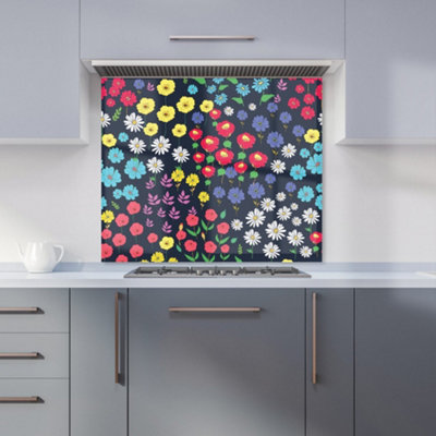 B&Q -  Multicoloured Flower Pattern Premium Glass Kitchen Splashback W700mm X H750mm