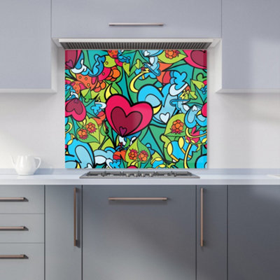 B&Q -  Hippie Psychedelic Pattern Premium Glass Kitchen Splashback W700mm X H650mm