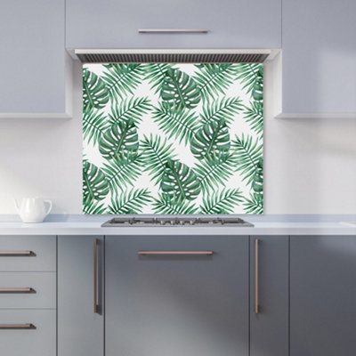 B&Q -  Watercolour Tropical Leaves Premium Glass Kitchen Splashback W600mm X H600mm