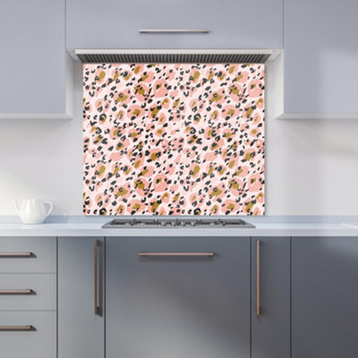 B&Q -  Hand Drawn Pink Leopard Print Premium Glass Kitchen Splashback W600mm X H750mm
