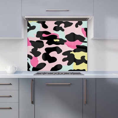 B&Q -  Colourful Leopard Print Premium Glass Kitchen Splashback W700mm X H650mm