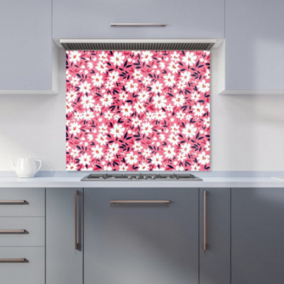 Warren Reed Designer Small Cute White Flower Pattern Premium Glass Kitchen Splashback W900mm X H750mm from B&Q