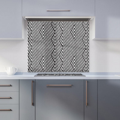 B&Q -  Oblique Black Grunge Pattern Premium Glass Kitchen Splashback W700mm X H750mm
