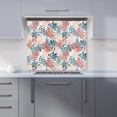 B&Q -  Tropical Leaf Pattern Premium Glass Kitchen Splashback W600mm X H600mm