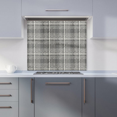 B&Q -  Monochrome Textured Checked Pattern Premium Glass Kitchen Splashback W600mm X H650mm
