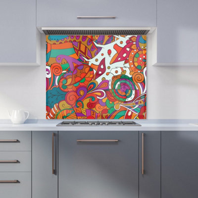 B&Q -  Mehndi Design Premium Glass Kitchen Splashback W600mm X H650mm