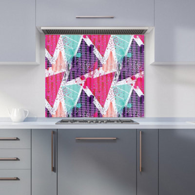 B&Q -  Shabby Geometric Pattern Premium Glass Kitchen Splashback W600mm X H600mm
