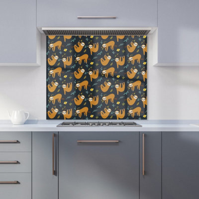 Warren Reed Designer Cute Sloths Premium Glass Kitchen Splashback W900mm X H650mm from B&Q