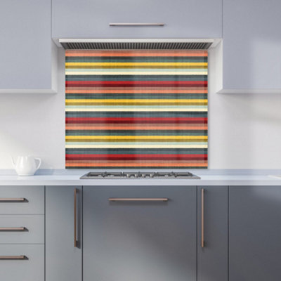 B&Q -  Multicolour Striped Brish Pattern Premium Glass Kitchen Splashback W700mm X H750mm
