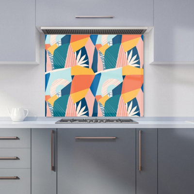 B&Q -  Modern Floral Pattern Premium Glass Kitchen Splashback W600mm X H750mm