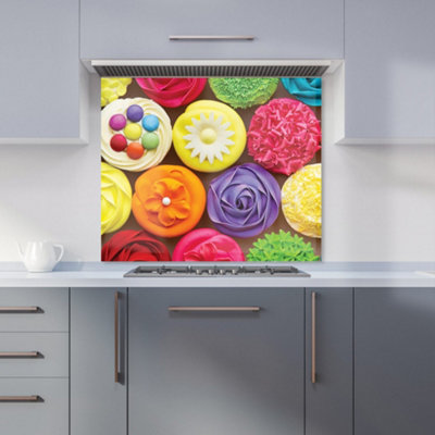 Warren Reed Designer Bright Colourful Cupcakes Premium Glass Kitchen Splashback W600mm X H600mm from B&Q