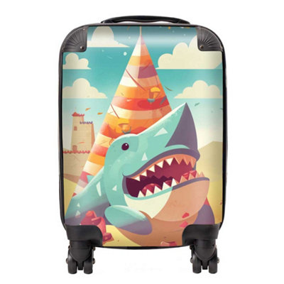 Warren Reed Designer Shark On A Beach Holiday SuitcaseMini Cabin from B&Q