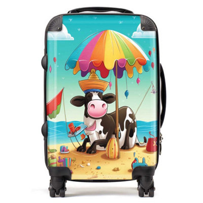 Warren Reed Designer Cow On A Beach Holiday SuitcaseCabin from B&Q